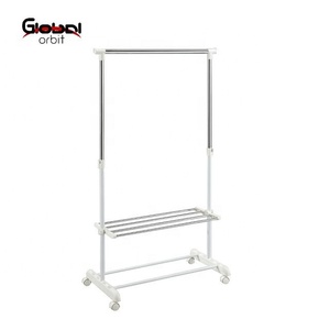 Porte-vêtements de salon moderne à roulettes réglable Barre unique pour vêtements suspendus avec cintre en fer - Product Image 1