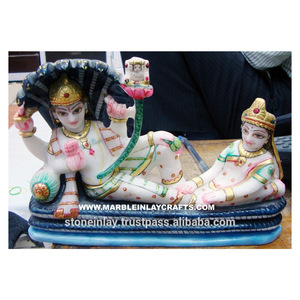 Excellente statue colorée en marbre de Laxmi Vishnu - Product Image 1
