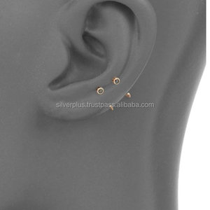 Handmade Solid 14k Yellow Gold Fine Jewelry Natural <b>Black</b> Diamond Cuff <b>Stud</b> <b>Earrings</b> - Product Image 2