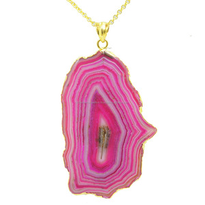 Colgante Vintage Étnico de Ágata Druzy Geodada Natural con Collar Chapado en Oro Sin Níquel - Product Image 1
