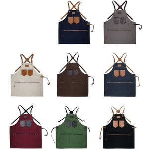 Tabliers longs noirs et bleus de haute qualité avec sangle en cuir, pour salon de coiffure, barbier, coiffeur, boutique de coiffure - Product Image 5