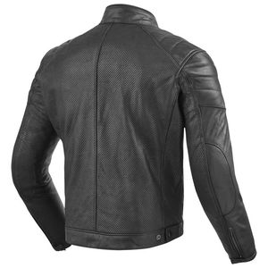 Veste de moto en cuir noir respirante pour homme, coupe ajustée, veste de motard, épaules rembourrées, design perforé, OEM personnalisé - Product Image 2