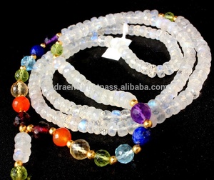 Joyería de Yoga hecha a mano, 7 Chakras, piedra lunar, Rondelle facetado, cuentas de Gema larga, - Product Image 3