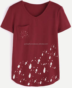 Venta al por mayor 100% algodón cuello pico bolsillo camiseta de las mujeres gran oferta OEM diseño personalizado Super suave Jersey con diseño en blanco Logo patrón - Product Image 3