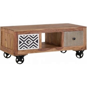 Buffet en bois de manguier de style européen Armoire de luxe moderne à roulettes Stockage en bois massif Fer pour salon Meubles de maison - Product Image 2