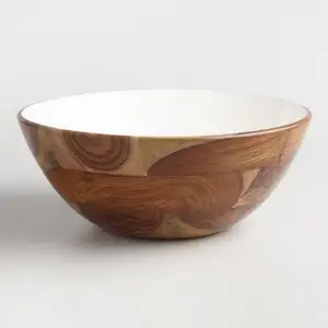 Quantitative Table Top Acacia Wood Large hand made wooden bowls With White Enamel Inside