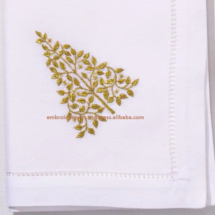 Luxury Hotel Gold Thread 100% Cotton Plain White Table Napkin