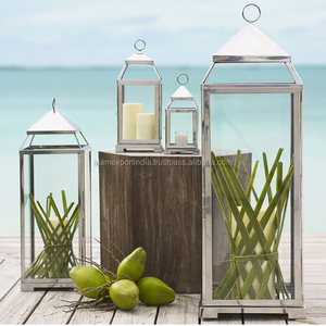 Nuevo diseño Jardín Decorar Vidrio transparente Linterna de acero inoxidable Tamaño personalizado Boda Decorar Plata Acabado al mejor precio - Product Image 5