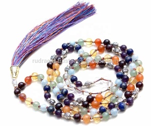 Collier de méditation en pierres précieuses naturelles, 7 chakras, 108 perles de mala, pompon, style bohème, unisexe, perles de prière nouées à la main - Product Image 1