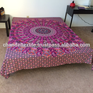 Juego de funda nórdica de dibujos animados de Mandala de algodón 100%, colcha Reversible Ghoomer, 2 fundas de almohada a juego, hoja plana de estilo americano 400TC - Product Image 2