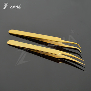 Pinzas de extensión de pestañas de acero inoxidable con etiqueta privada personalizada profesional, Punta puntiaguda, fibra, cierre completo, pestañas, cejas - Product Image 1