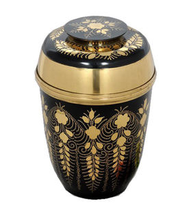 Urne funéraire européenne en laiton massif pour cendres humaines, urne religieuse pour cendres d'adultes, urne en marbre noir et métal - Product Image 4