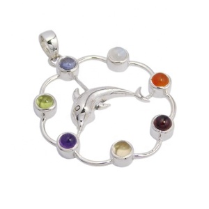 Nuevo diseñador de amatista Natural Multi piedra preciosa Chakra colgante 925 plata esterlina joyería fina colgantes y dijes collar - Product Image 1