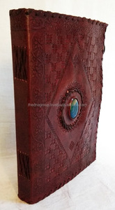 Diario de cuero hecho a mano diseño cosido lateral con cerraduras dobles y acento de piedra para escribir y escribir diario y regalos de oficina - Product Image 3