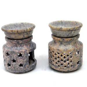 Piedra esteatita Quemador de aceite esencial aromático Lámpara de vela aromática Tazón de vidrio Tamiz de acero inoxidable - Product Image 1