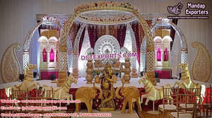 Mandap de Fibra Rajwada para Bodas Indias, Mandap Tallado en Fibra para Matrimonios Hindúes, Mandap de Diseño con Cuatro Pilares para Bodas, Venta en Australia - Product Image 4