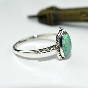 Superbe bague en argent Sterling 925, Turquoise verte en forme de poire, bijoux de créateur, bijoux fins - Product Image 5