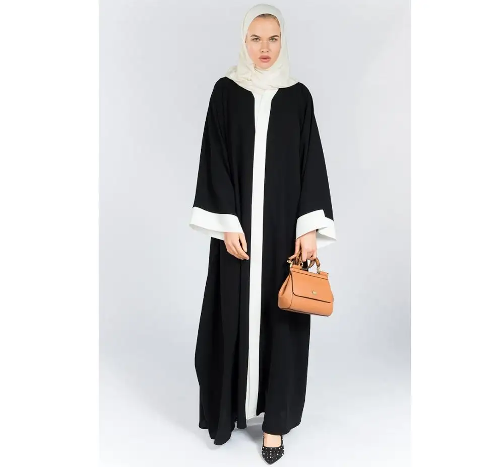 Solide schwarz-weiß verzierte edle luxuriöse Rose Abaya/Burka