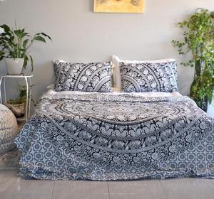 Đen & Trắng Voi Mandala Hoa Nữ Hoàng Kích thước phẳng được trang bị bedsheet 100% cotton vải <span class=keywords><strong>bedding</strong></span> bedspread Set coverlet - Product Image 2