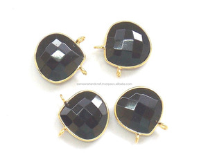 Handmade <b>Black</b> Onyx Gemstone Pendant Double Loop Gold Plated <b>Heart</b> Shape Charm Fashion Jewelry Making Bezel Connector Included - Product Image 4