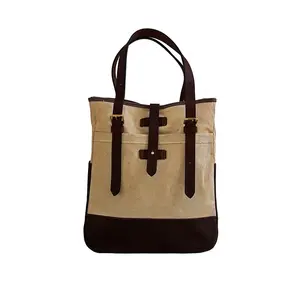 Canvas <b>tote</b> <b>bag</b> made with leather made in 100% cotton canvas <b>fabric</b> <b>tote</b> <b>bag</b> durable and washable high quality <b>bag</b> - Product Image 1