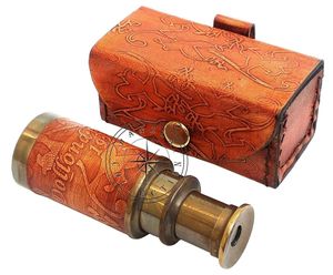 Telescopio de bolsillo marítimo náutico de 6 "telescopio de latón cosido de cuero Vintage antiguo grabado con estuche de cuero grabado - Product Image 3