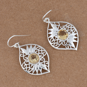 Classic Filigree Style 925 <b>Sterling</b> <b>Silver</b> Citrine Gemstone Dangle Filigree Earrings Handmade Jewelry Fashion Dangle Earring - Product Image 3