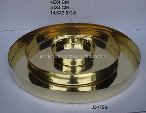 Solid Brass Metal Round <b>Tray</b> <b>With</b> <b>Mirror</b> Polish and Also Available Mat Finish Home Decor Round Brass <b>Tray</b> - Product Image 2