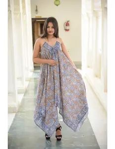 Robe longue élégante en coton, vêtement de soirée, imprimé en bloc, pour femmes, à la mode, Sarong - Product Image 1