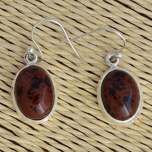 Piedra preciosa ovalada de jaspe marrón Plata de Ley 925 con pendientes chapados en plata Joyería Ajuste de bisel clásico para fiesta de regalo de boda. - Product Image 3