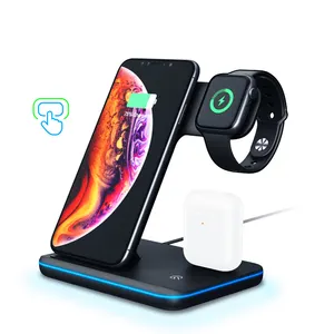 UUTEK Z5 2023 new product 3in1 Qi wireless charger 15W For cellphone smart watch earphone charging with LED pedestal