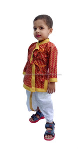Robe traditionnelle indienne pour enfants, vêtements pour garçons, motif traditionnel ethnique Rajasthani, ensemble Dhoti - Product Image 4