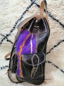 Sac à dos en cuir véritable Kilim avec sangle détachable Style Boho Motif géométrique Doublure authentique - Product Image 2