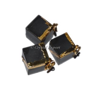 Colgantes de ágata de cubo electrochapado de jaspe negro pulido al mejor precio - Product Image 1