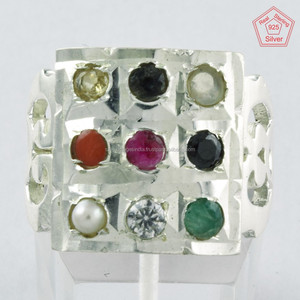 Square Shape Navaratna Gemstone Ring 925 Sterling Silver <b>Jewelry</b> <b>Handmade</b> Silver <b>Jewelry</b> Wholesale - Product Image 3