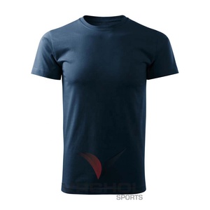 T-shirt à manches courtes col rond bleu marine 100% coton brodé motif solide pour l'été style tricoté - Product Image 1