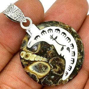 Nueva llegada única 925 plata esterlina forma redonda Natural Turtella jaspe piedra preciosa colgante hecho a mano joyería ODM OEM proveedor - Product Image 1