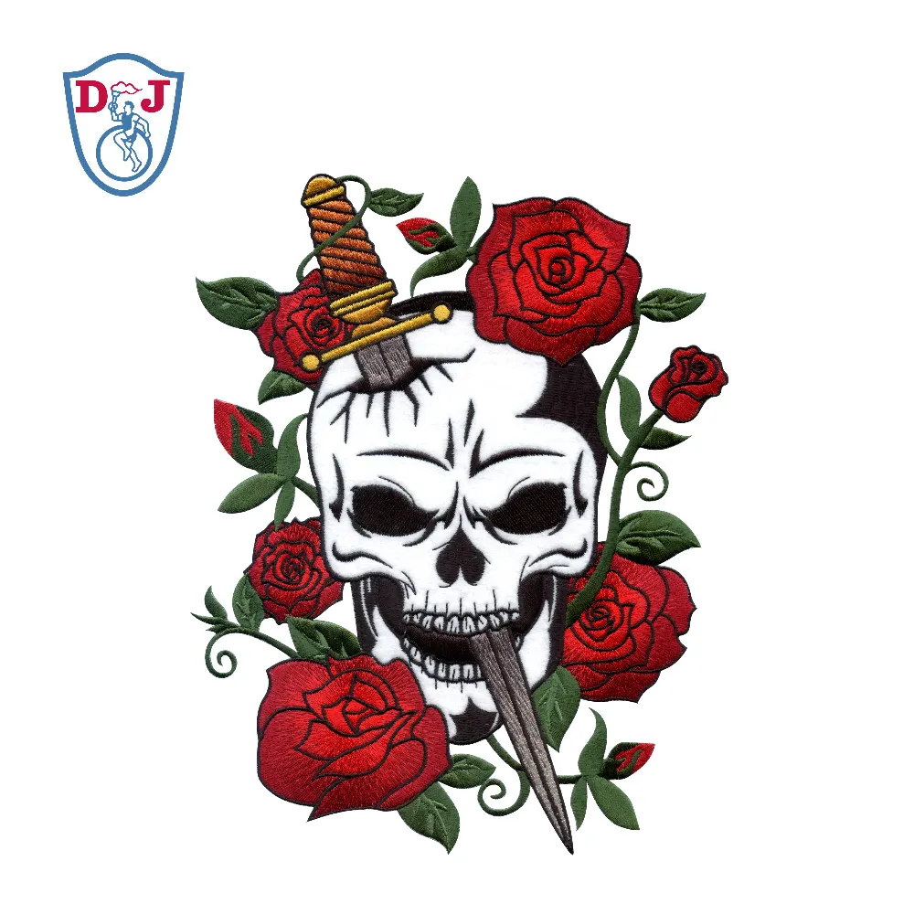 Iron Patch Back Patch Large Emblem Iron On Patches Embroidered Rose Sword Skull Design Iron On Patches For Clothes