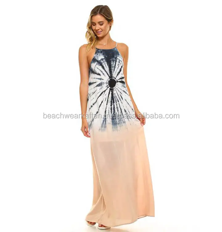 100% Cotton Casual Party Dress For Women's Wear Tie Dye Spaghetti Maxi Dress