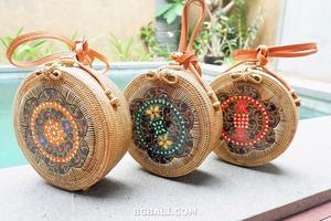 Bolsos de cabestrillo tradicional Ata de ratán con pintura a mano de madera, diseño étnico balinés, asa de cuero Original, novedad - Product Image 3