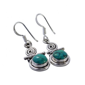 Pendiente de piedra preciosa turquesa natural hecho a mano 925 pendientes de joyería de plata esterlina para mujeres y niñas - Product Image 1