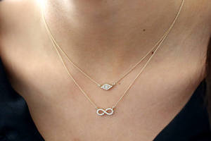 CZ Diamond Pave Bezel Eye <b>Silver</b> <b>Necklace</b> with Gold Plated Strand <b>Chain</b> for Wedding or Gift - Product Image 4