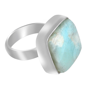 Square Cab Larimar Gemstone Plata de Ley 925 con anillo Chapado en plata Ajuste del bisel Anillo de moda para fiestas de regalo de boda. - Product Image 3