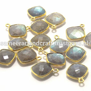 Labradorite naturelle en forme de coussin en argent sterling 925 plaqué or pour la fabrication de bijoux Charm Bezel Connector Link - Product Image 3