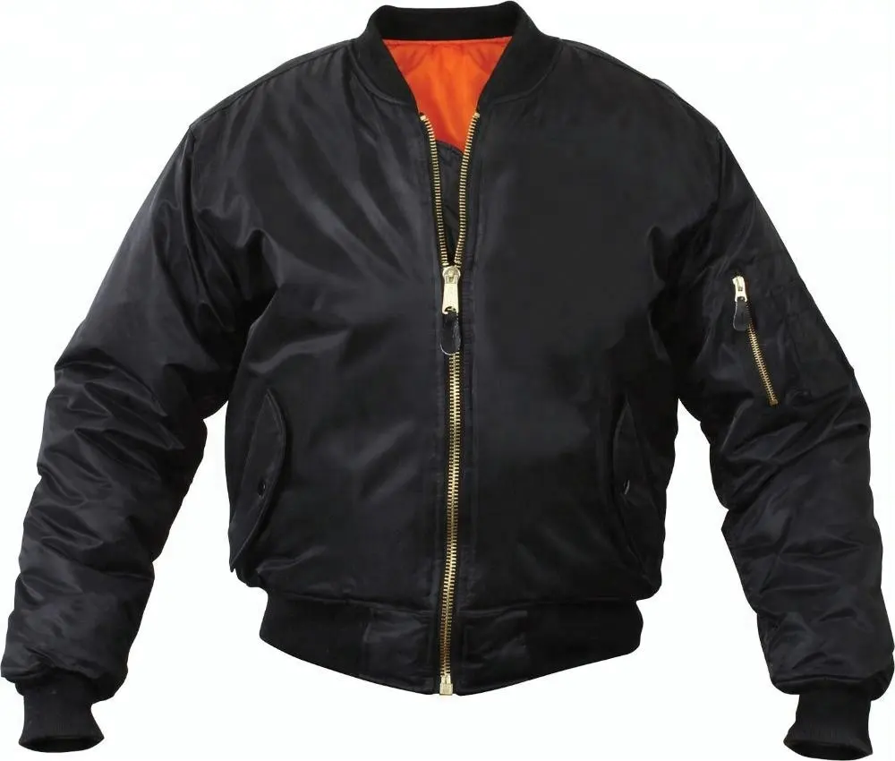 High Quality Winter Windproof Orange Lining Black Bomber Jacket Wholesale