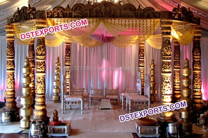 Mandap de Madera con Diseño Moderno, Pagoda Akshar, Mandap de Madera de Teca con Diseño de Pavo Real para Bodas Indias, Venta de Fábrica, DST Exports UK - Product Image 3