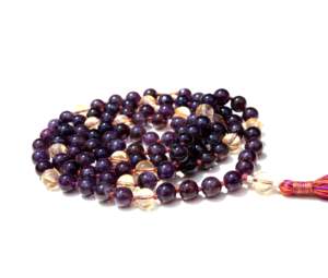 สร้อยคอลูกปัด108มาลาแบบแฮนด์เมดสร้อยคอลูกปัดสำหรับงานปาร์ตี้ของขวัญงานปาร์ตี้ทำจากอเมทิสต์ซิทรีนแบบคลาสสิกของศิลปินชาวอินเดีย - Product Image 2