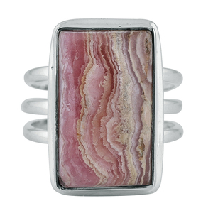 Anillo para nudillos de piedras preciosas de Rodocrosita con forma rectangular. Plata de Ley 925 con oro de 18 quilates Joyería hecha a mano de Casa De Plata" - Product Image 1