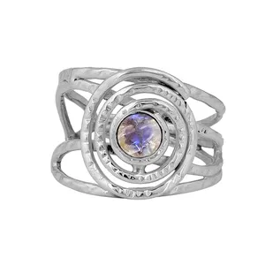 Bague fine en argent sterling 925 avec feu bleu pierre de lune arc-en-ciel naturelle prix usine bijoux en gros à vendre par CASA DE PLATA - Product Image 1