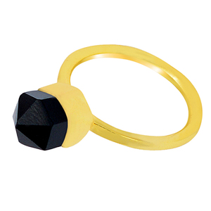 Belle pierre précieuse Onyx noir 925 argent Sterling plaqué or à la main bague unie bijoux bague à la mode pour cadeau de mariage fête - Product Image 4